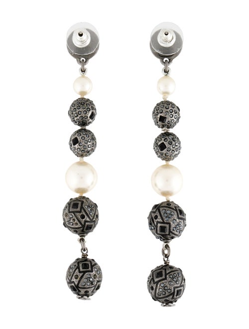 Chanel Faux Pearl & Strass Drop Earrings