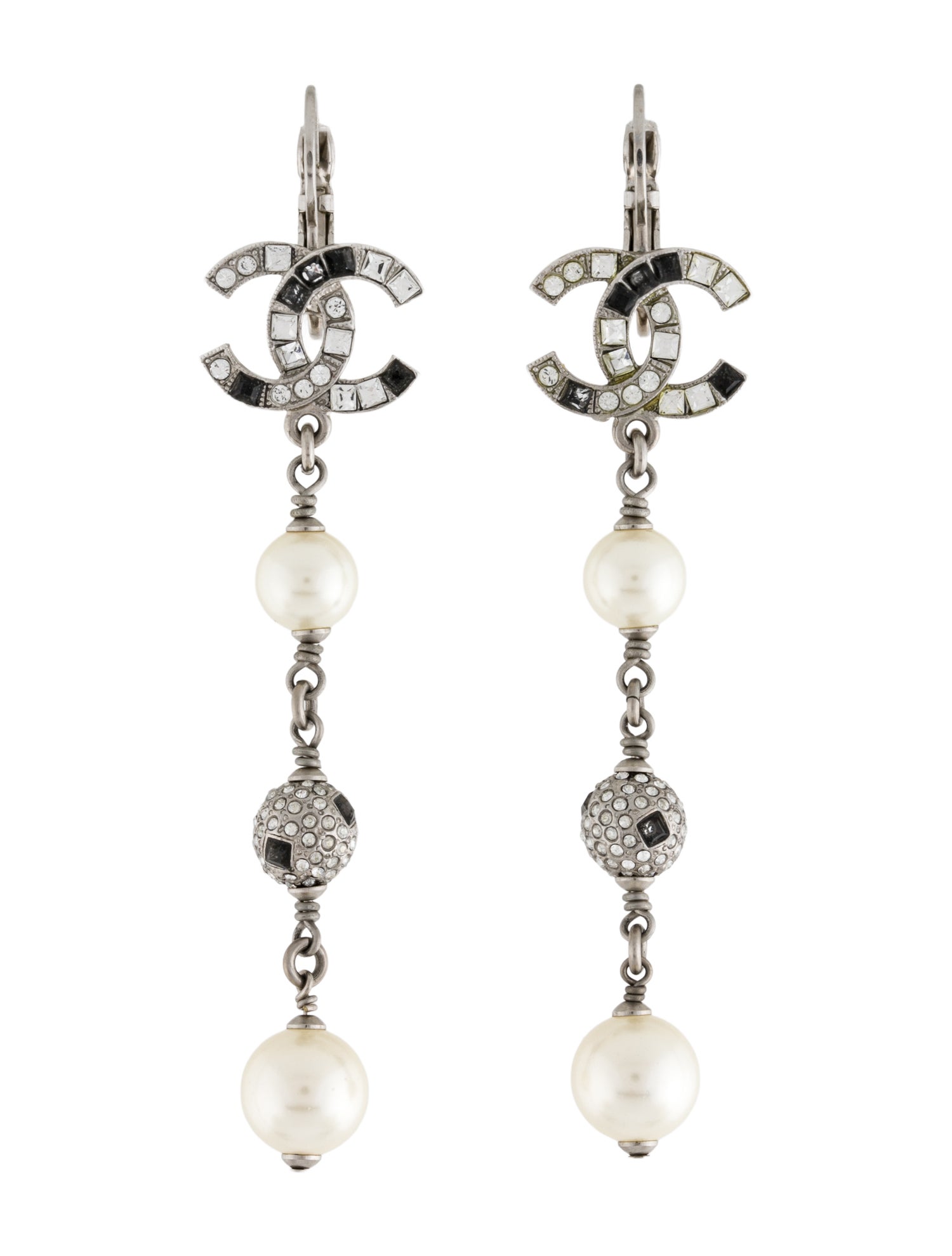 Chanel Faux Pearl & Strass CC Drop Earrings