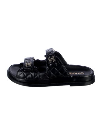 Chanel Interlocking CC Logo Leather Slides