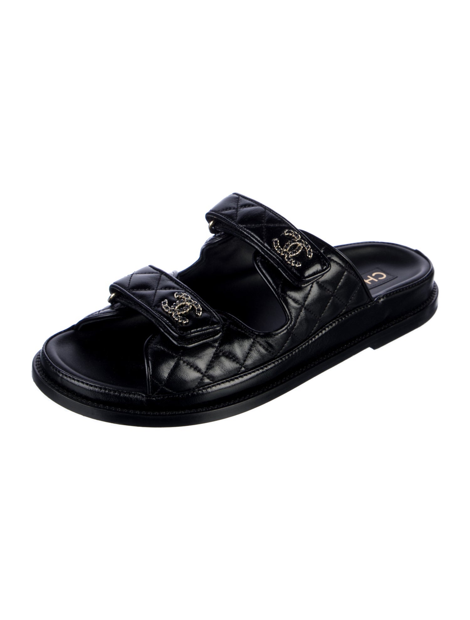 Chanel Interlocking CC Logo Leather Slides