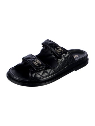 Chanel Interlocking CC Logo Leather Slides