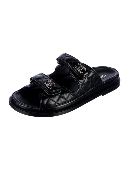 Chanel Interlocking CC Logo Leather Slides