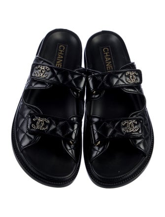 Chanel Interlocking CC Logo Leather Slides