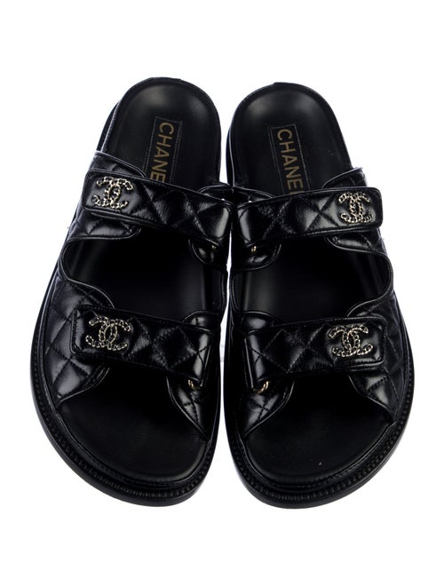 Chanel Interlocking CC Logo Leather Slides
