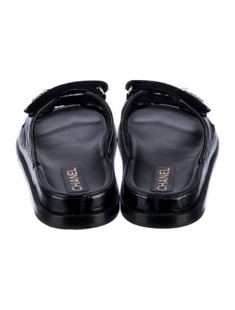 Chanel Interlocking CC Logo Leather Slides