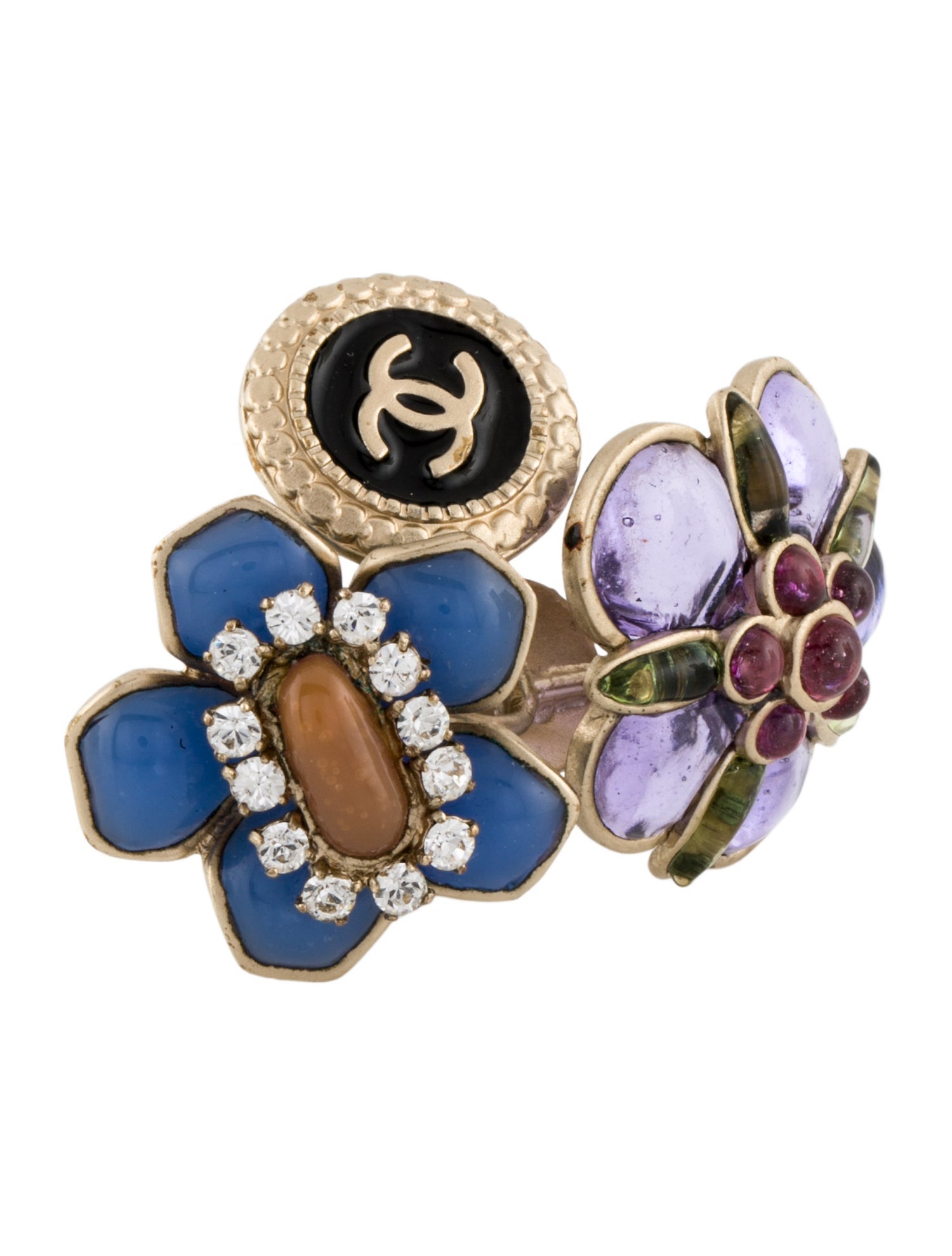 Chanel Strass, Resin & Enamel CC Cocktail Ring