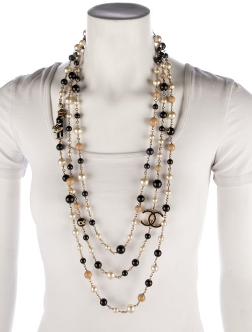 Chanel Faux Pearl & Resin CC Coco Multistrand Necklace