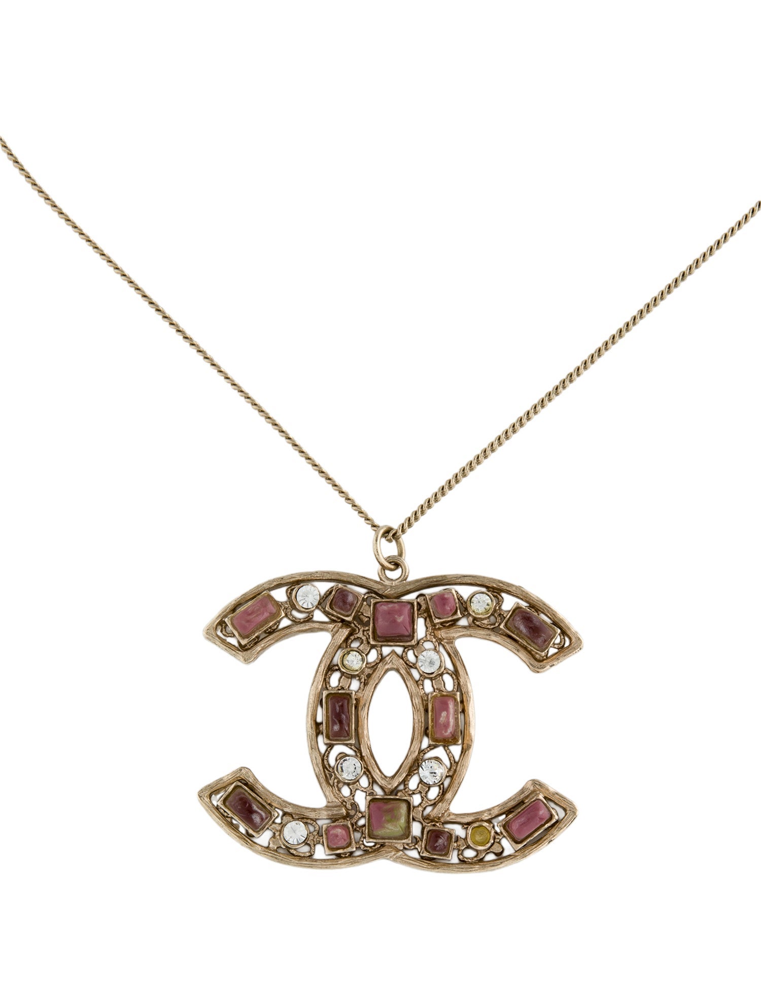 Chanel Resin & Strass CC Pendant Neckalce
