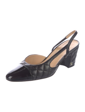 Chanel Interlocking CC Logo Leather Slingback Pumps