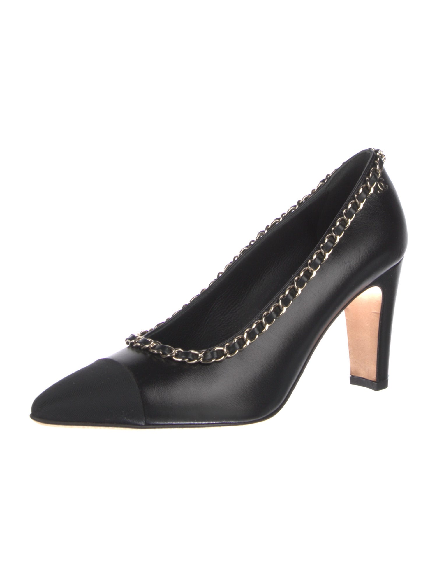 Chanel Leather Chain-Link Accents Pumps