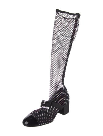 Chanel Interlocking CC Logo Mesh Sock Boots