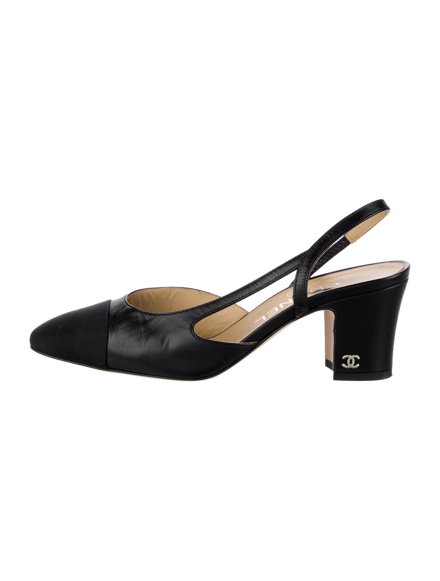 Chanel Interlocking CC Logo Calfskin Slingback Pumps