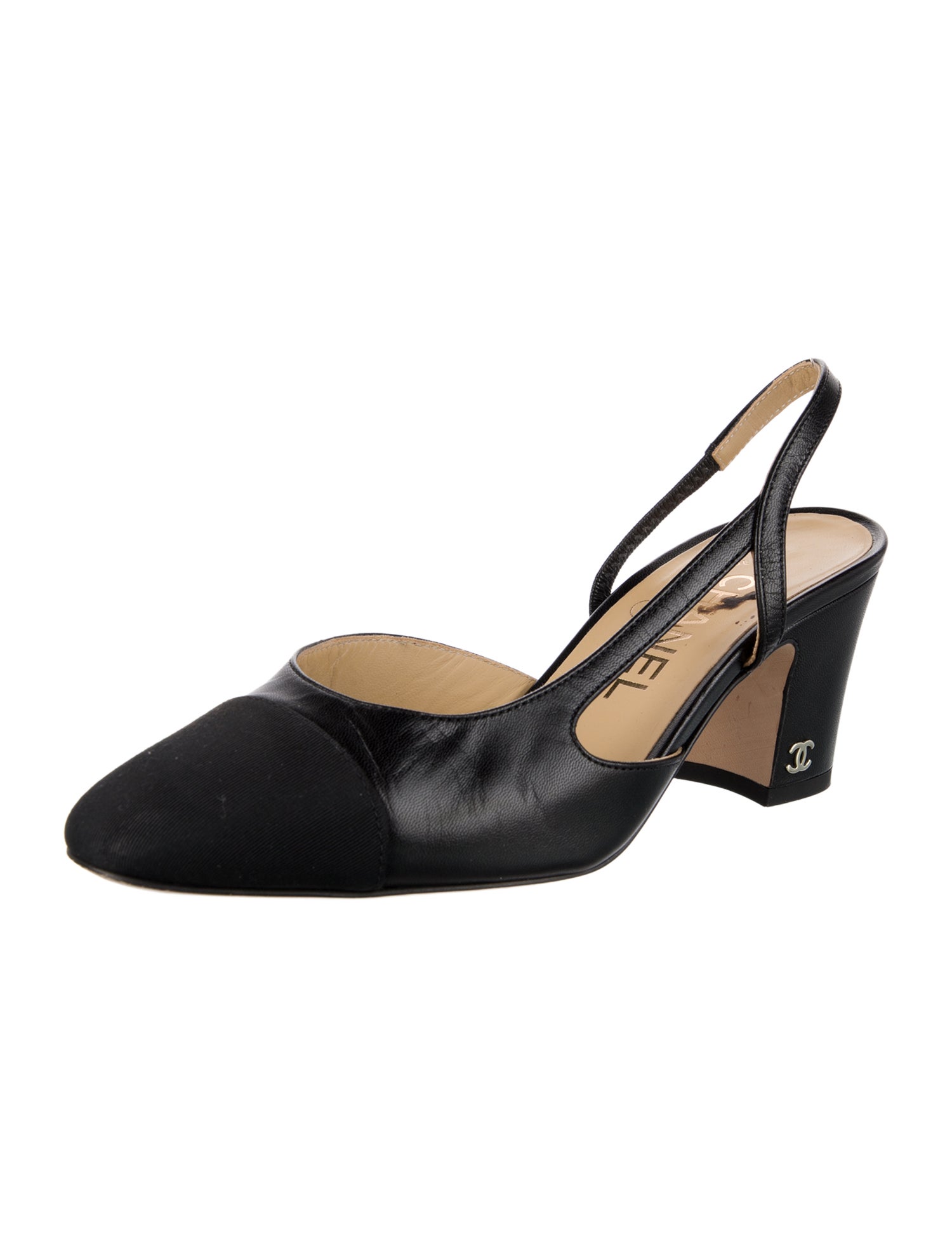 Chanel Interlocking CC Logo Calfskin Slingback Pumps