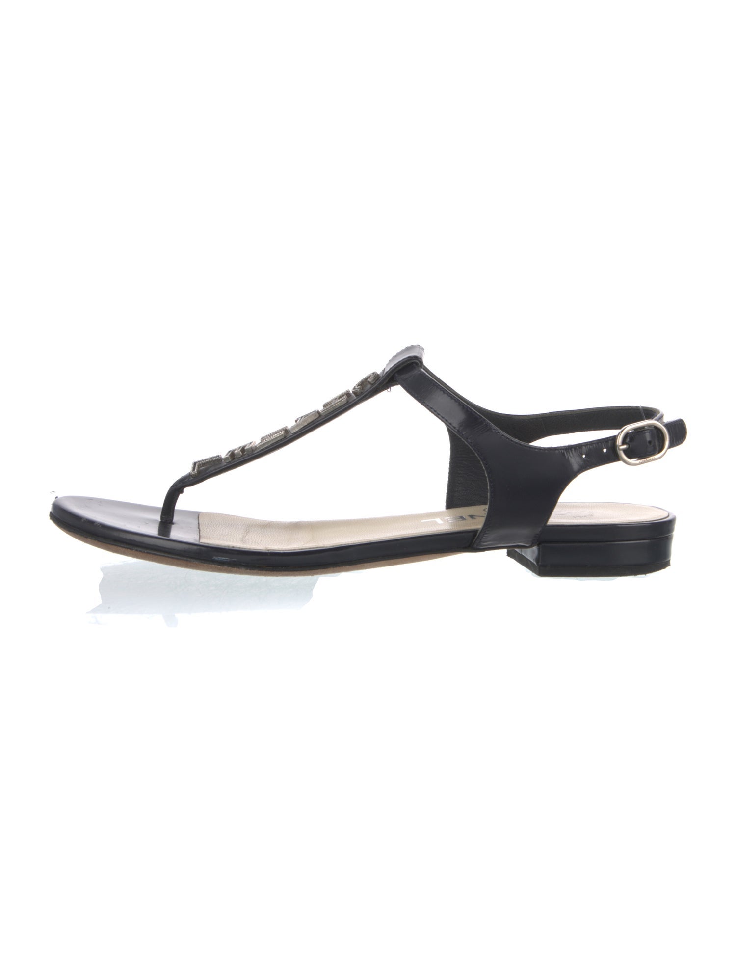 Chanel Interlocking CC Logo Calfskin T-Strap Sandals