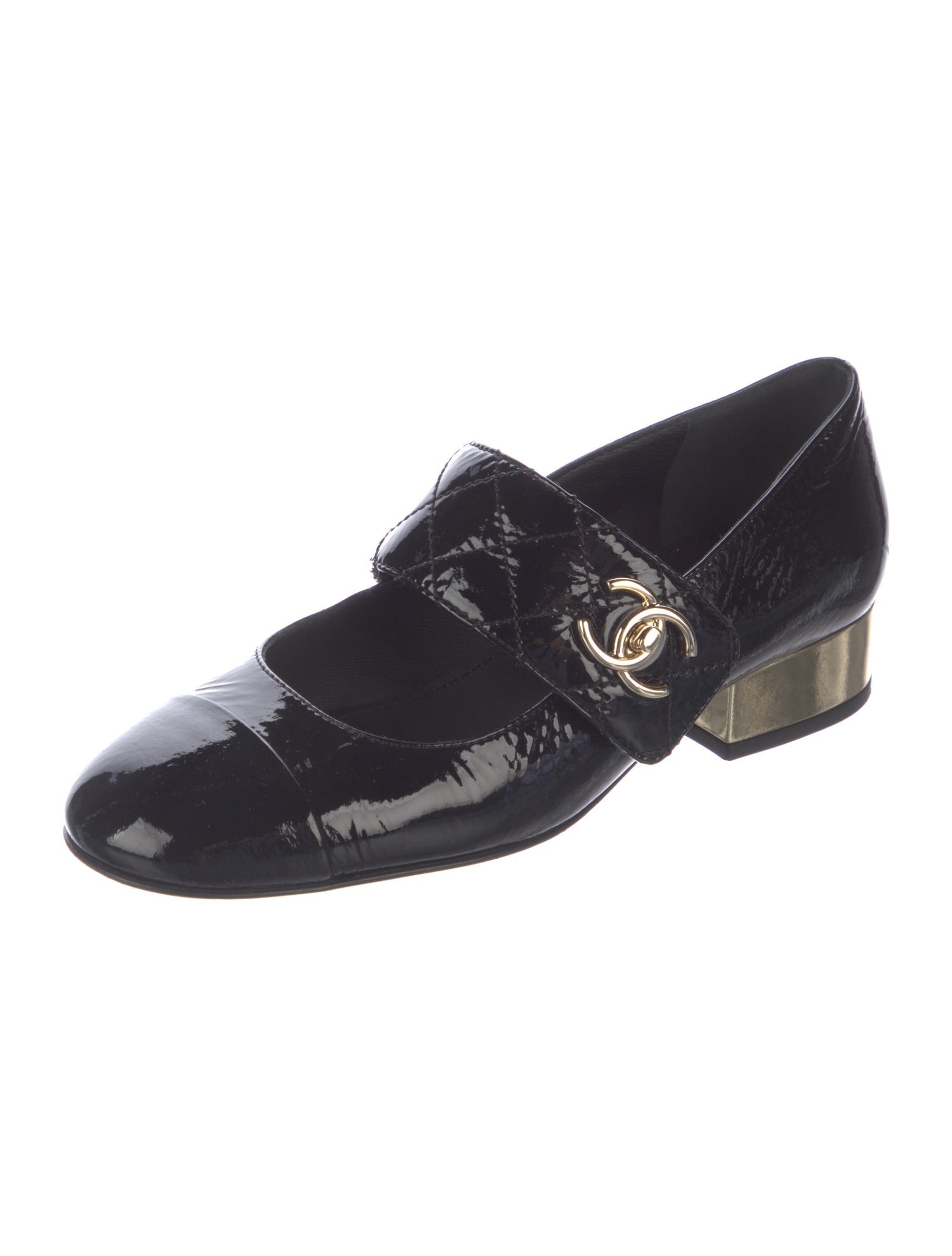 Chanel Interlocking CC Logo Leather Mary Jane Flats