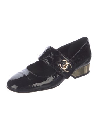 Chanel Interlocking CC Logo Leather Mary Jane Flats