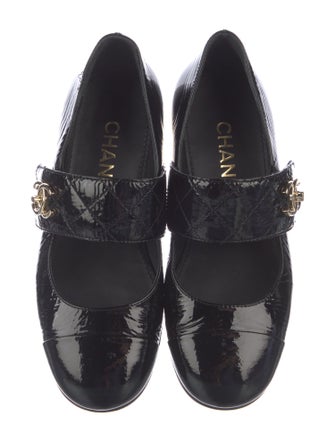 Chanel Interlocking CC Logo Leather Mary Jane Flats