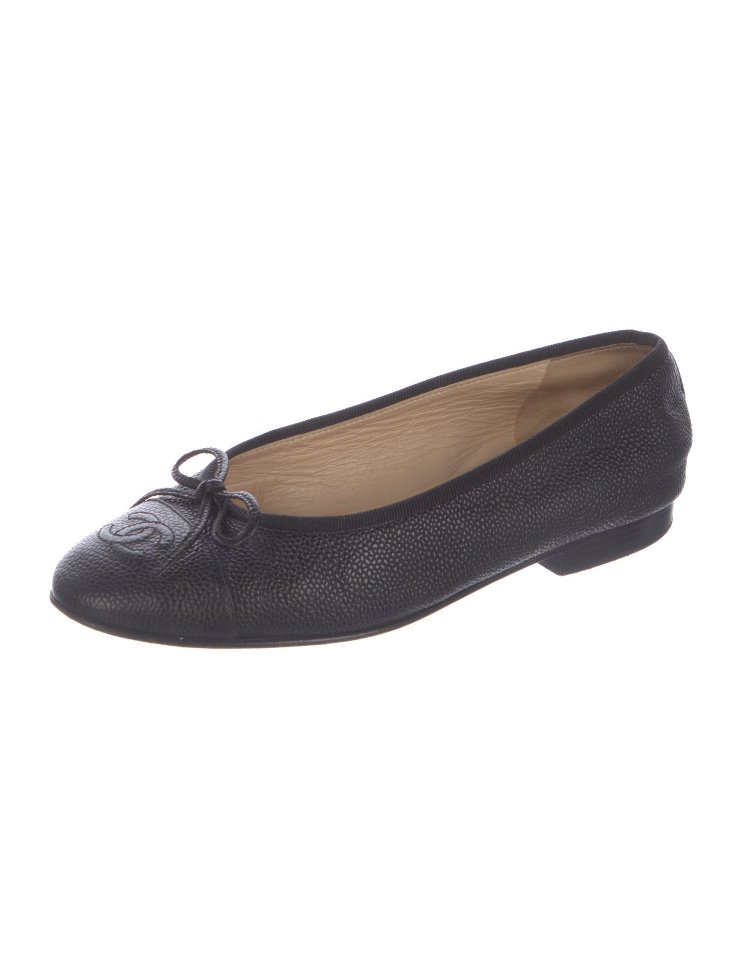 Chanel Interlocking CC Logo Leather Ballet Flats