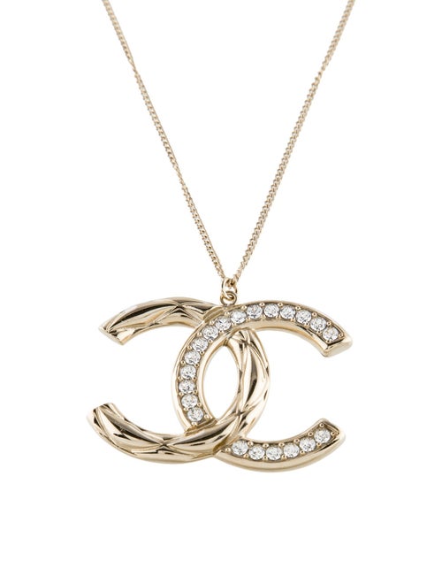 Chanel Enamel & Strass Reversible CC Pendant Necklace