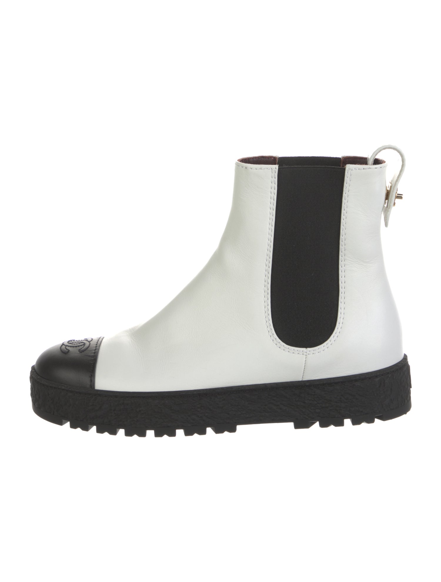 Chanel Interlocking CC Logo Leather Chelsea Boots
