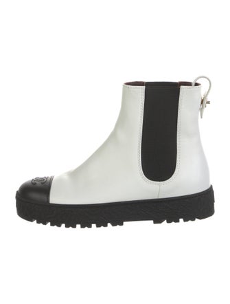 Chanel Interlocking CC Logo Leather Chelsea Boots