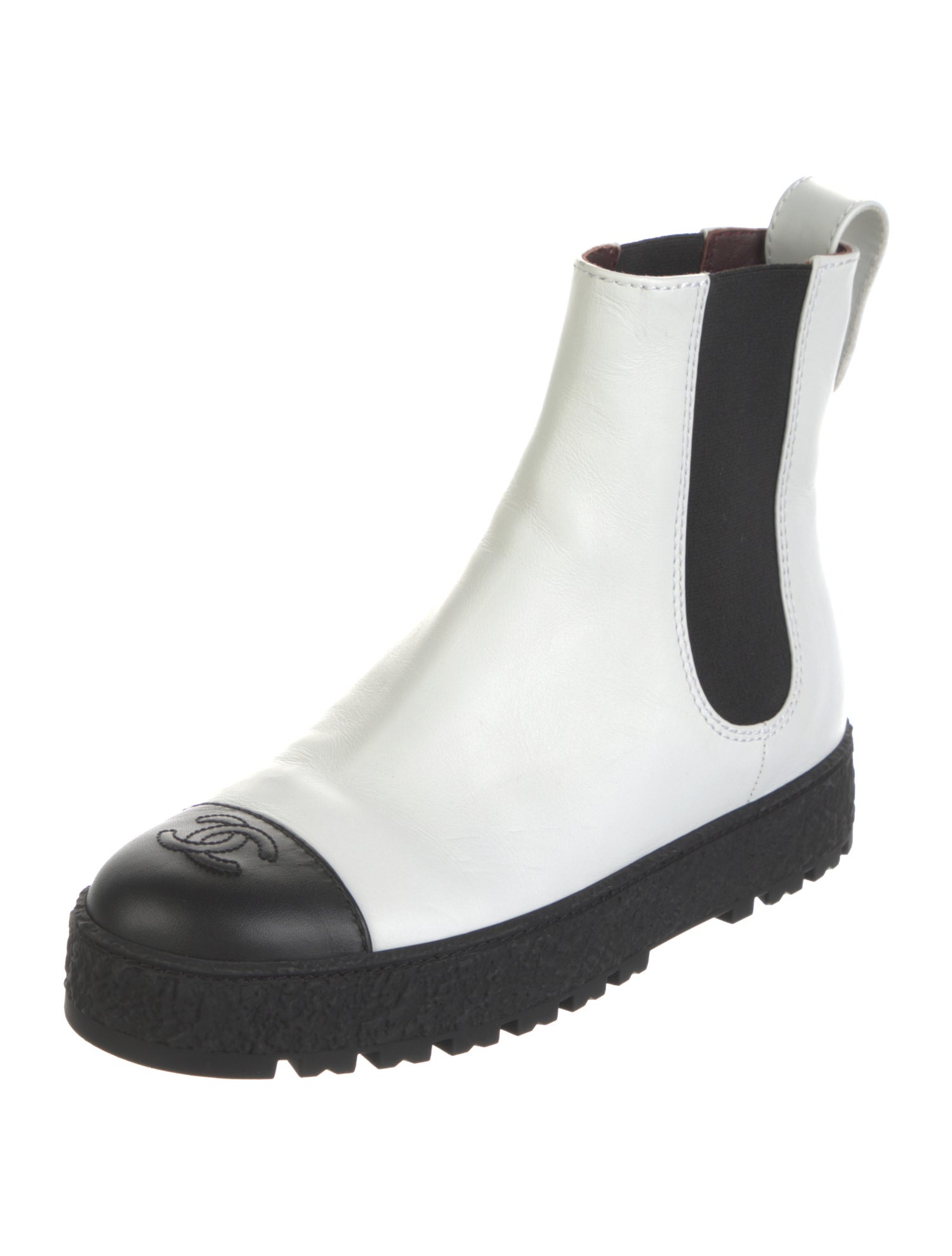 Chanel Interlocking CC Logo Leather Chelsea Boots