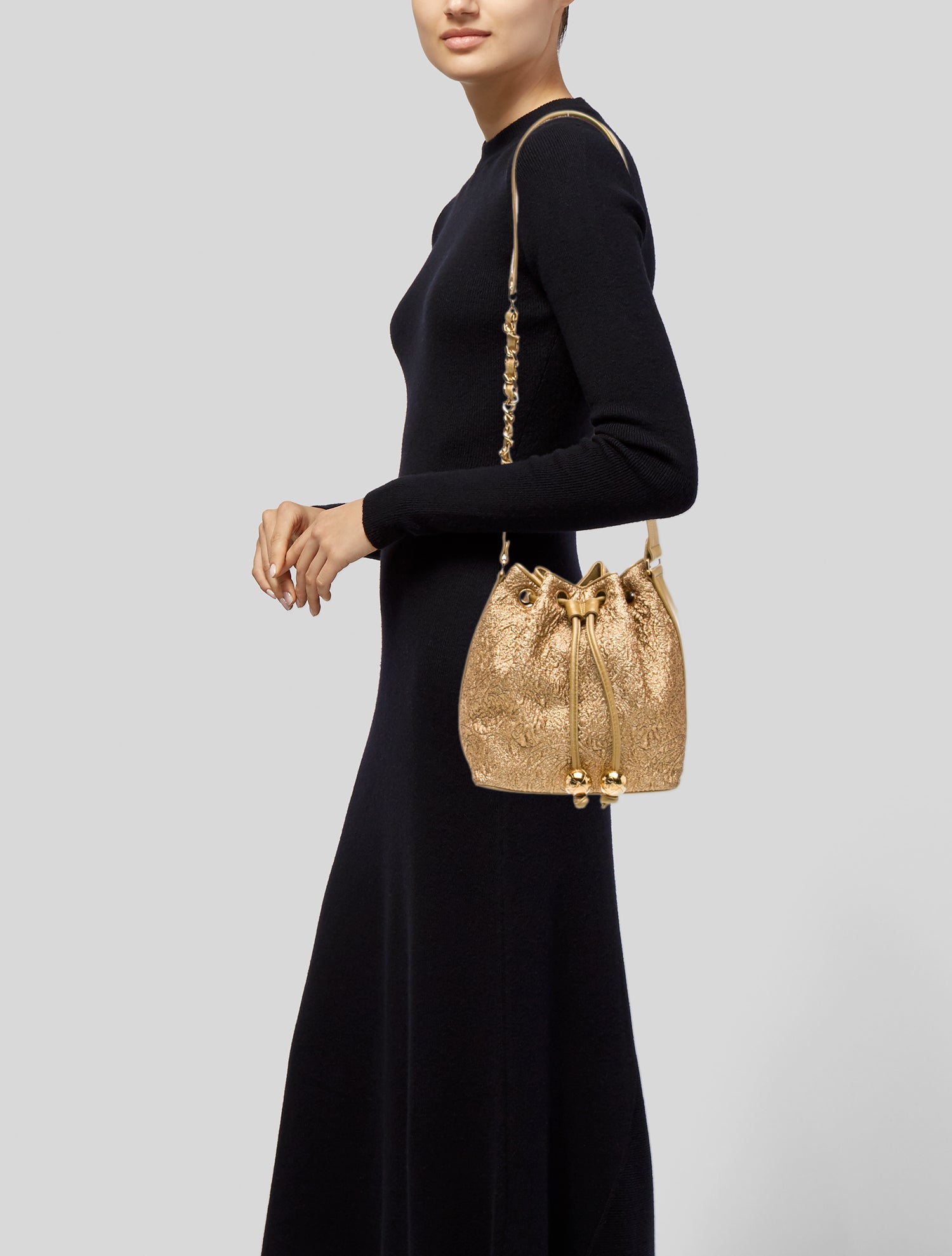 Chanel Brocade Drawstring Bucket Bag