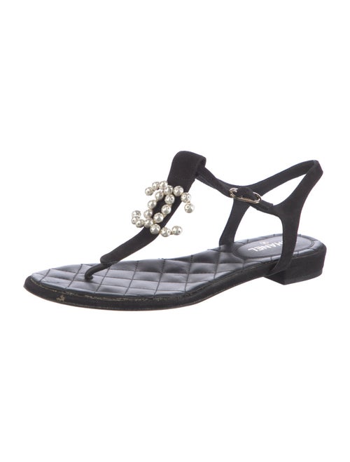Chanel Interlocking CC Logo Suede T-Strap Sandals