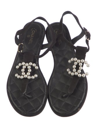 Chanel Interlocking CC Logo Suede T-Strap Sandals