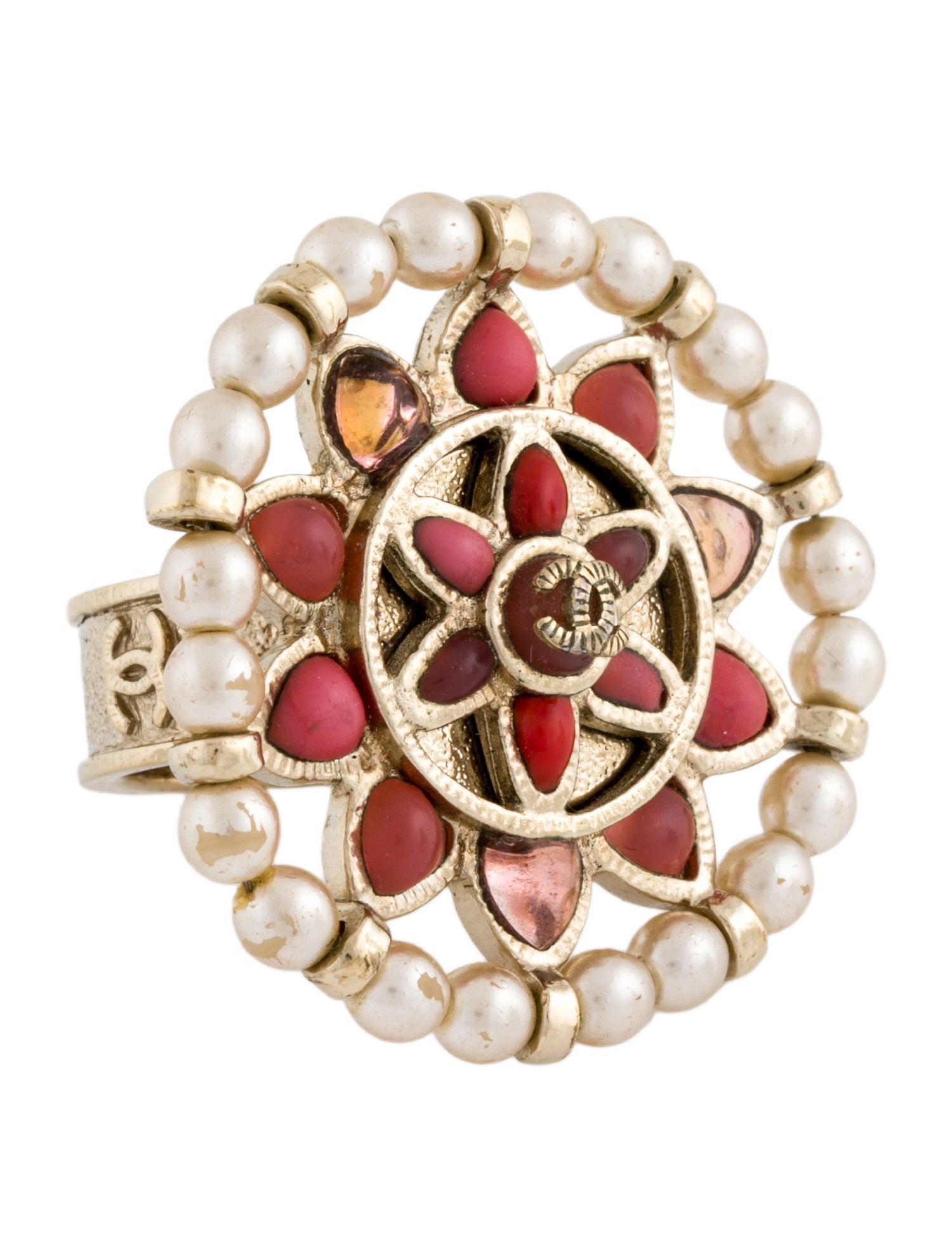 Chanel Faux Pearl & Resin CC Cocktail Ring