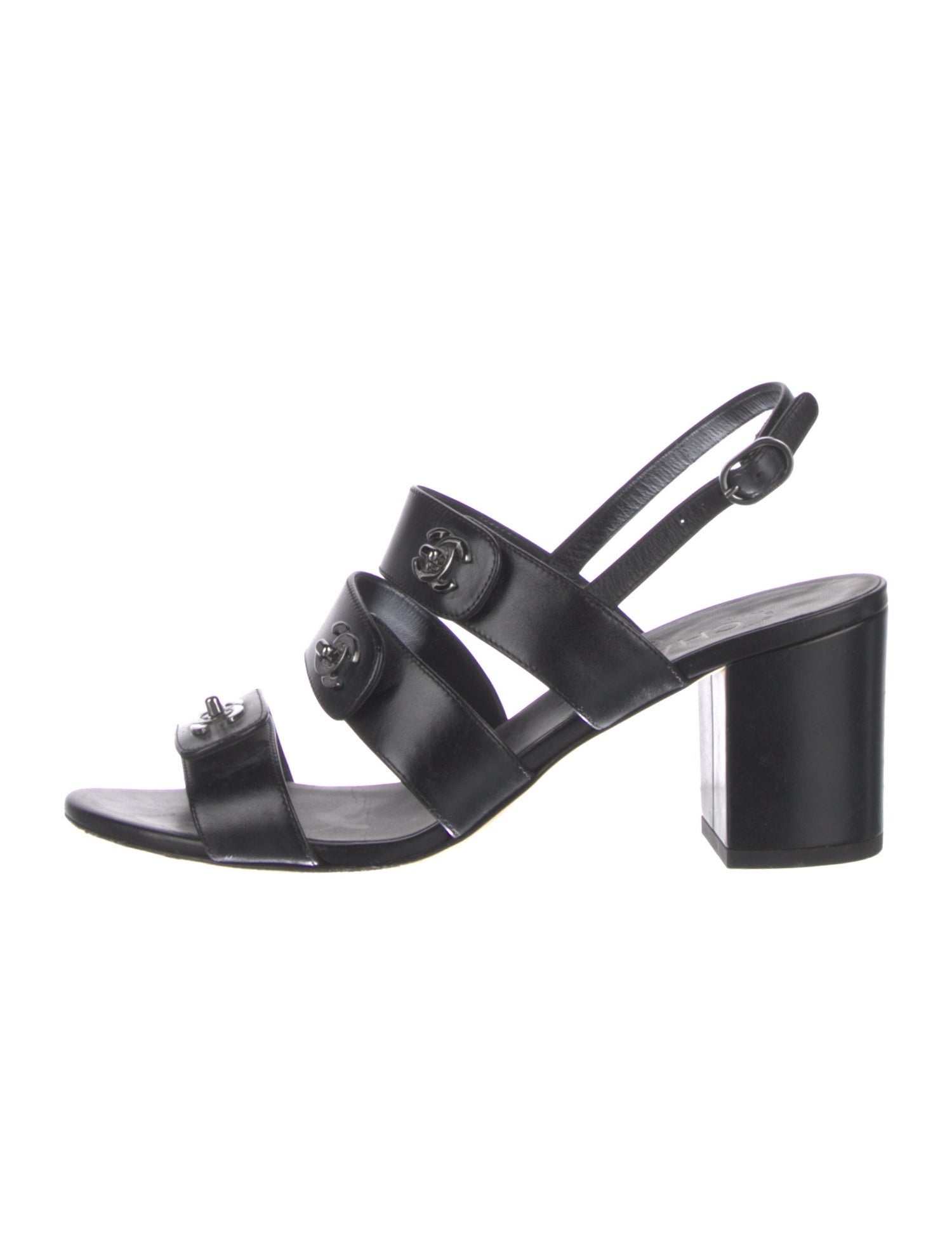 Chanel Interlocking CC Logo Leather Slingback Sandals