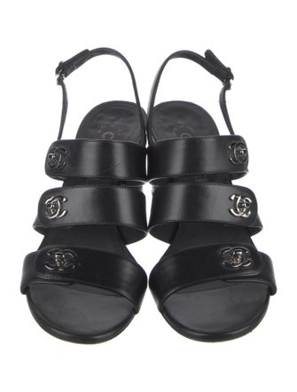 Chanel Interlocking CC Logo Leather Slingback Sandals