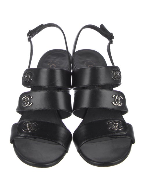 Chanel Interlocking CC Logo Leather Slingback Sandals