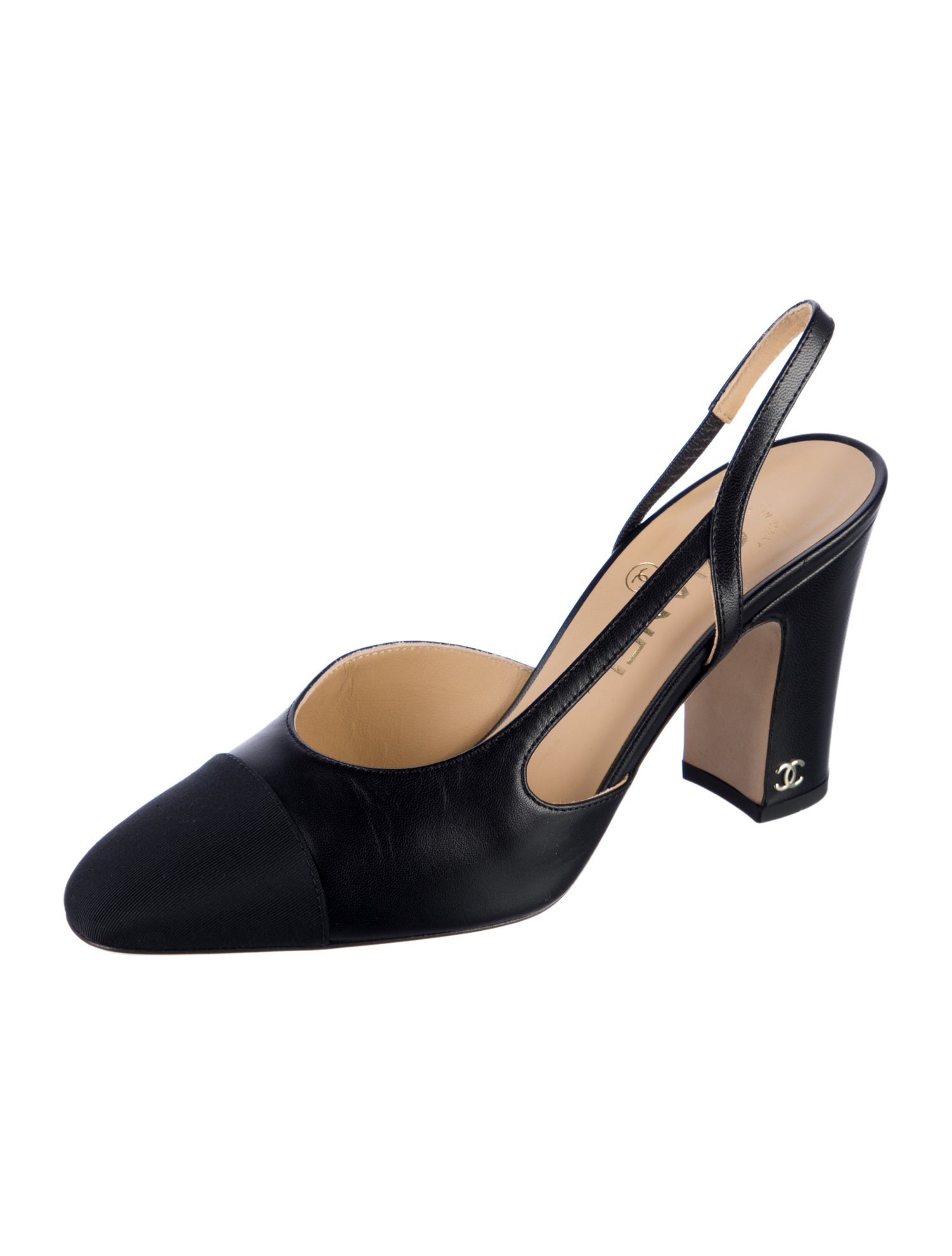Chanel Interlocking CC Logo Leather Slingback Pumps