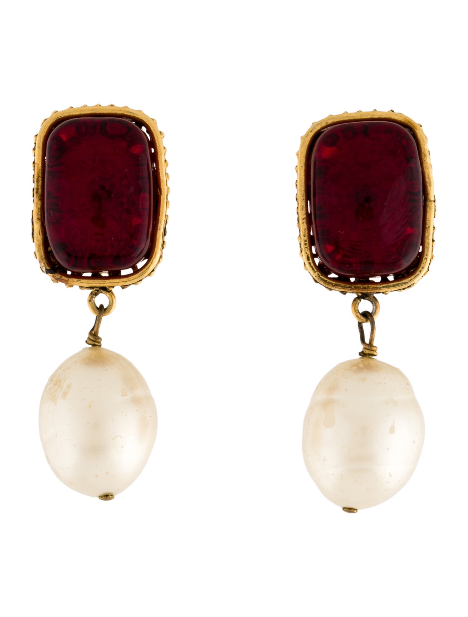 Chanel Vintage Faux Pearl & Gripoix Clip-On Earrings
