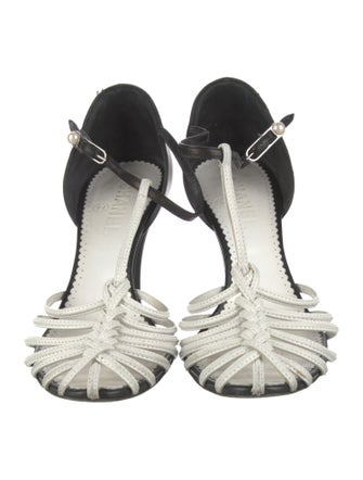 Chanel Leather Colorblock Pattern T-Strap Pumps