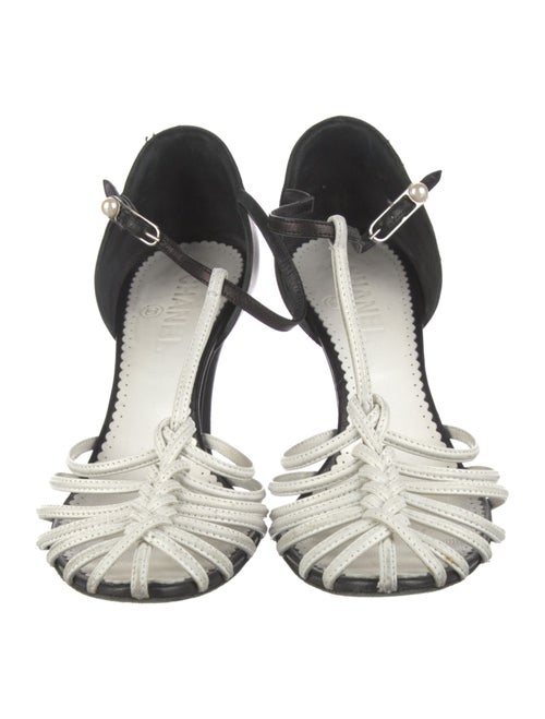 Chanel Leather Colorblock Pattern T-Strap Pumps