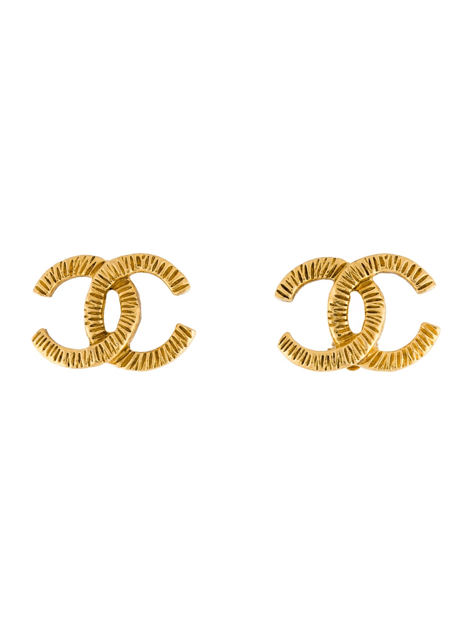 Chanel Vintage Textured CC Clip-On Earrings