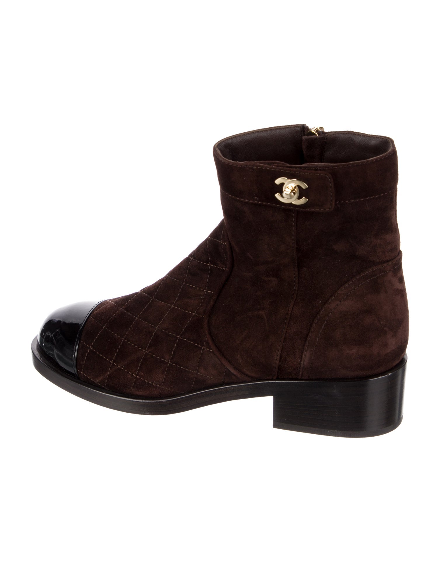 Chanel Interlocking CC Logo Suede Moto Boots