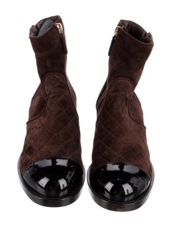 Chanel Interlocking CC Logo Suede Moto Boots