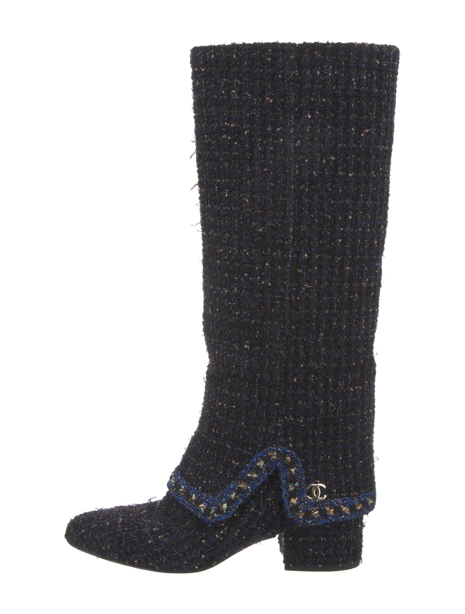 Chanel Interlocking CC Logo Tweed Riding Boots