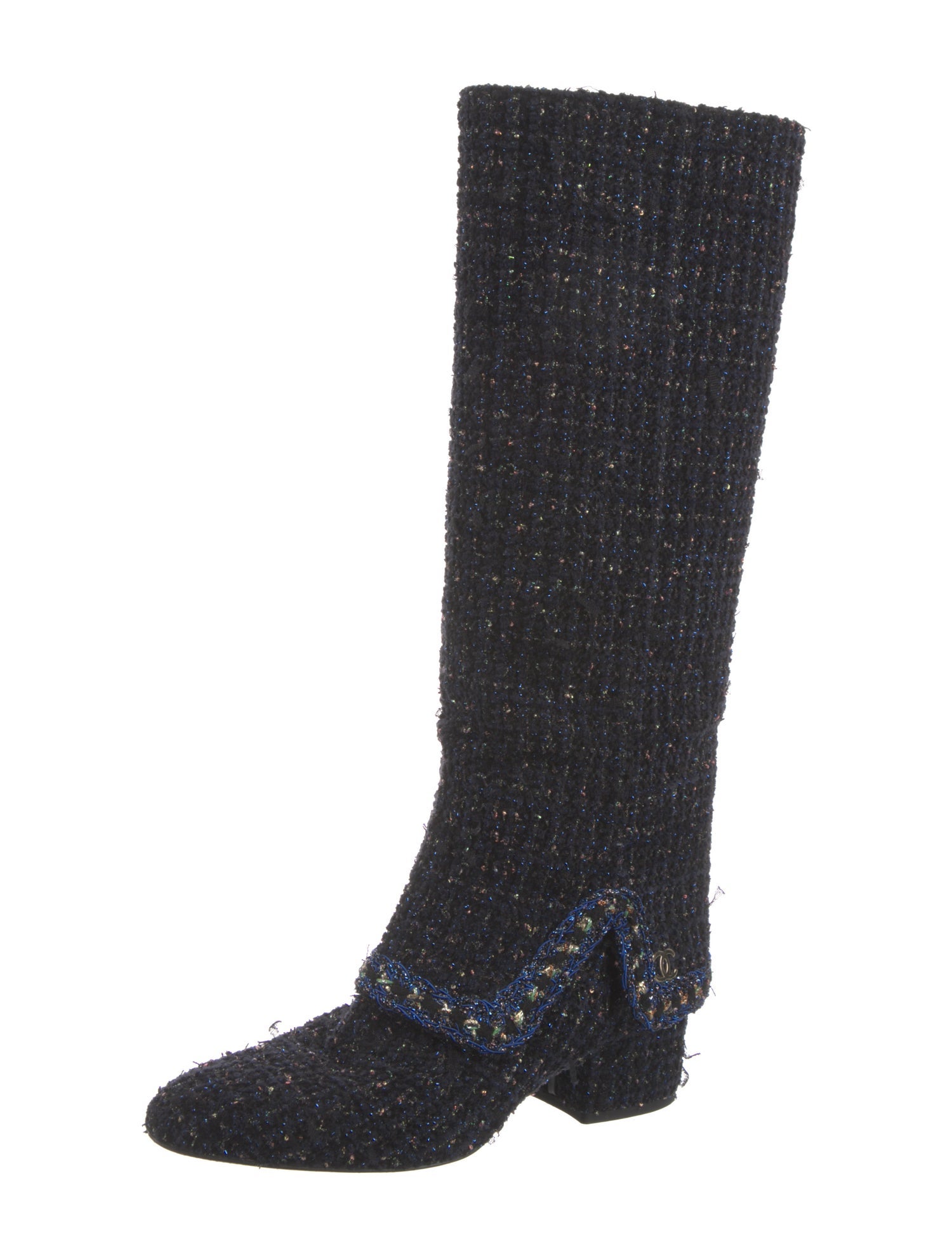 Chanel Interlocking CC Logo Tweed Riding Boots