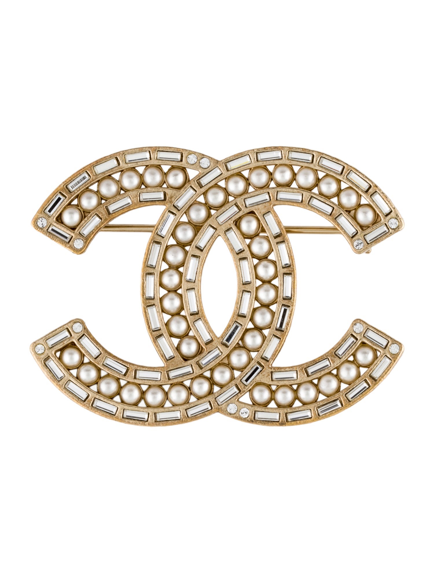 Chanel Faux Pearl & Strass CC Brooch