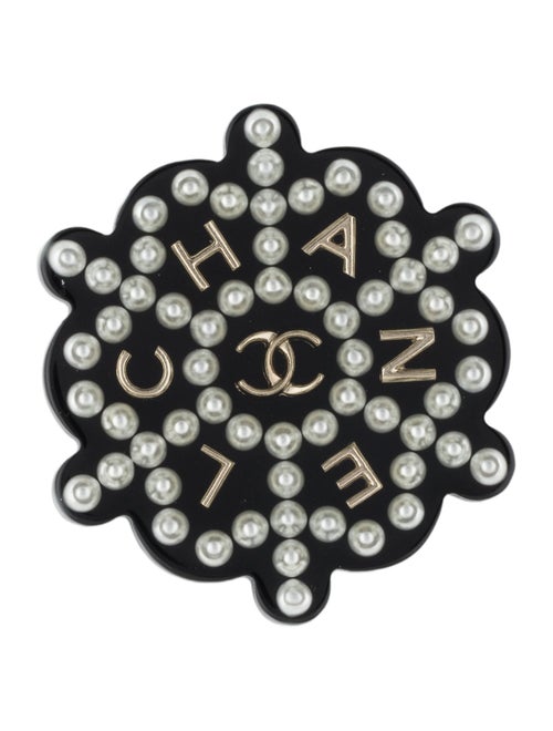 Chanel Coco Neige Faux Pearl CC Helm Brooch