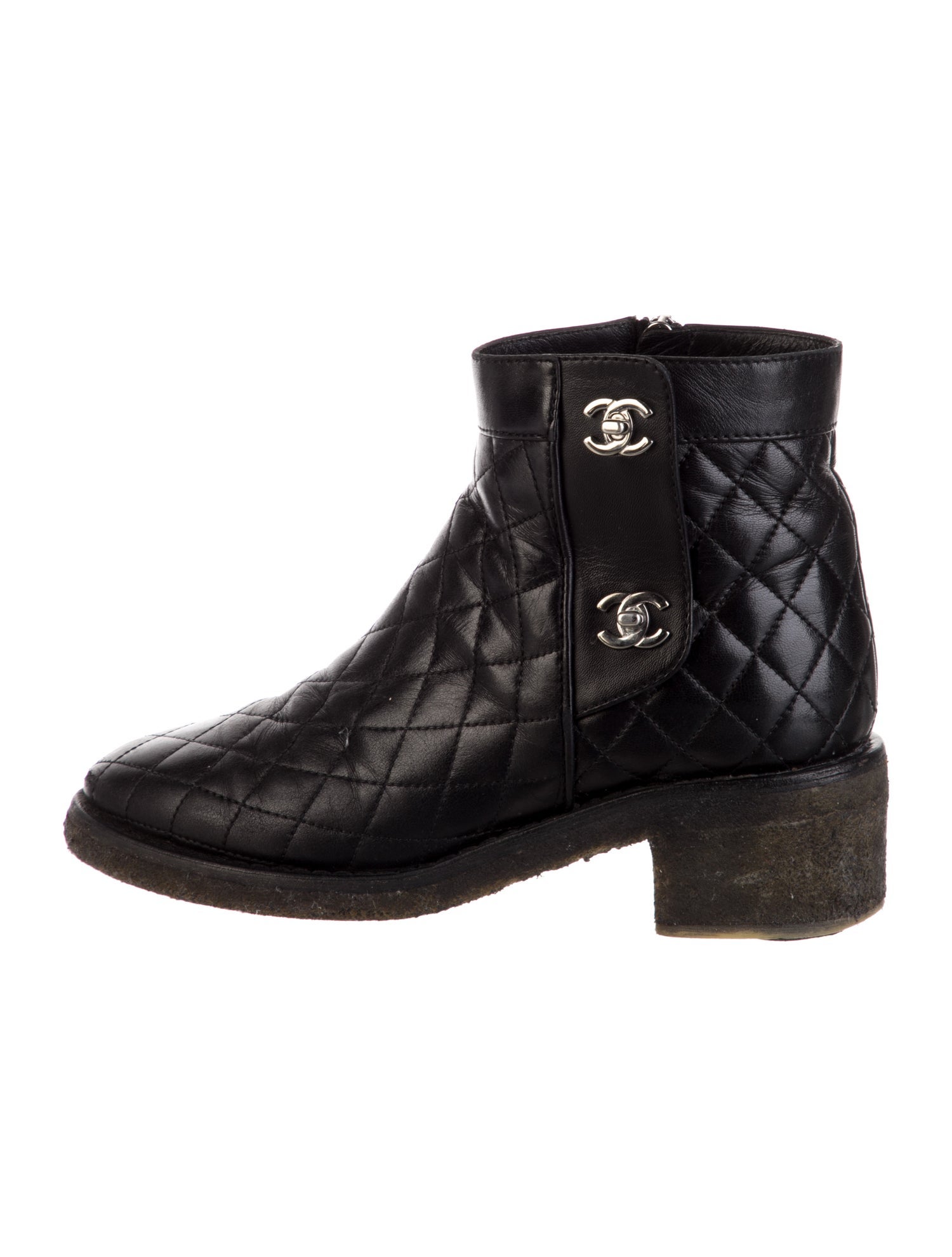 Chanel Interlocking CC Logo Leather Moto Boots