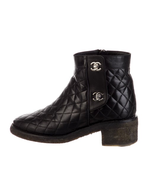 Chanel Interlocking CC Logo Leather Moto Boots
