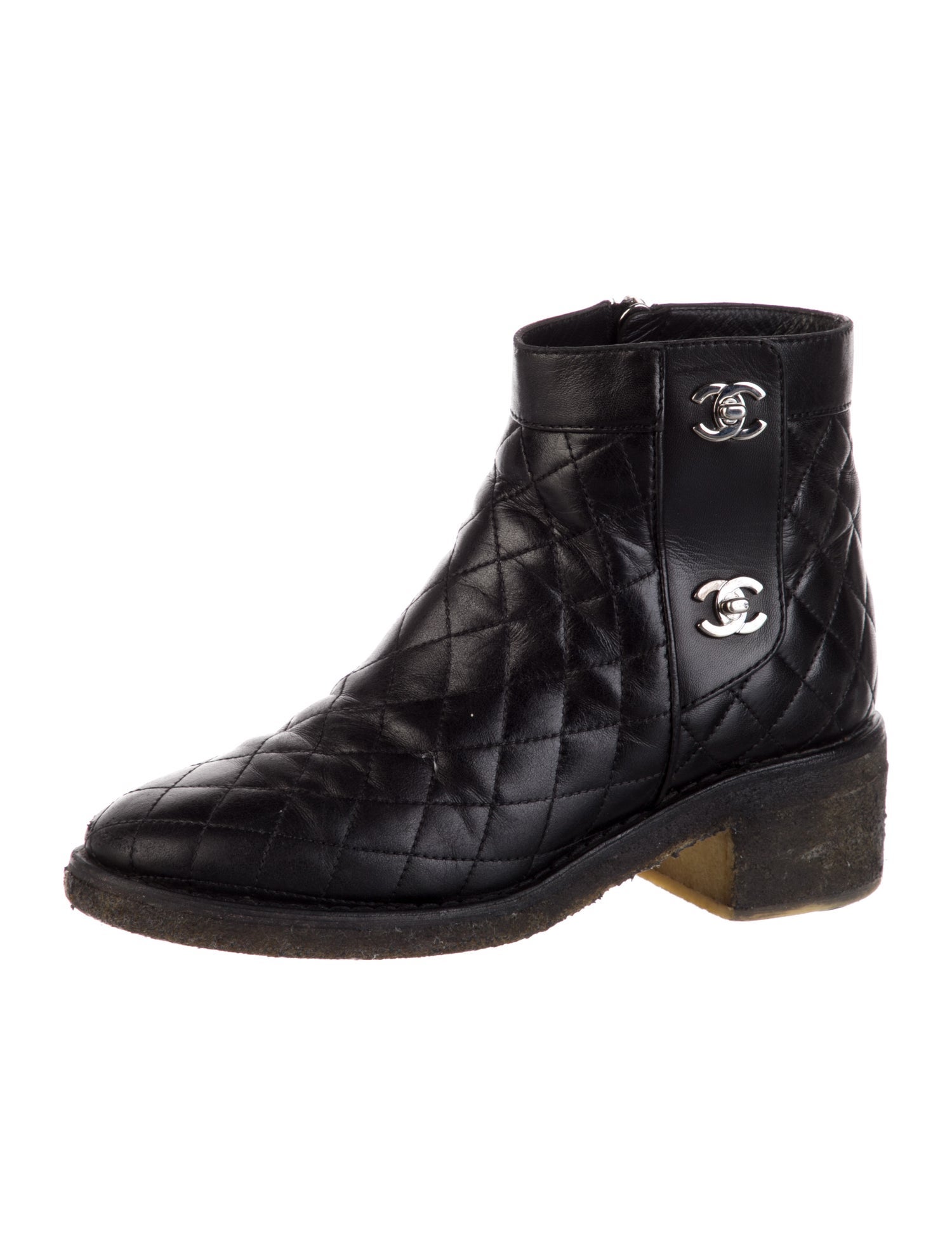Chanel Interlocking CC Logo Leather Moto Boots