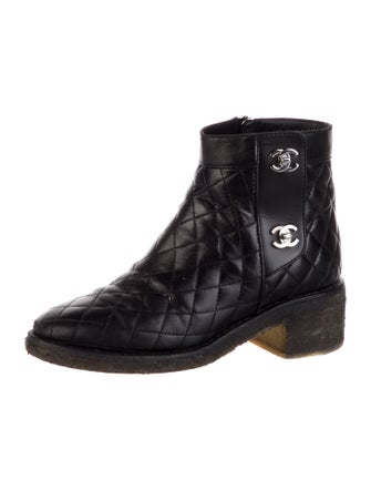 Chanel Interlocking CC Logo Leather Moto Boots