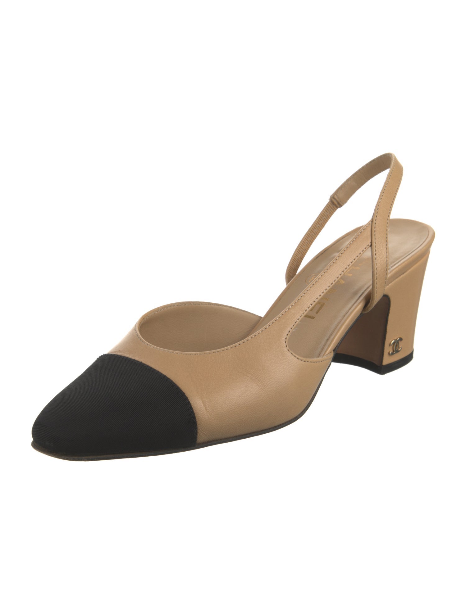 Chanel Interlocking CC Logo Leather Slingback Pumps