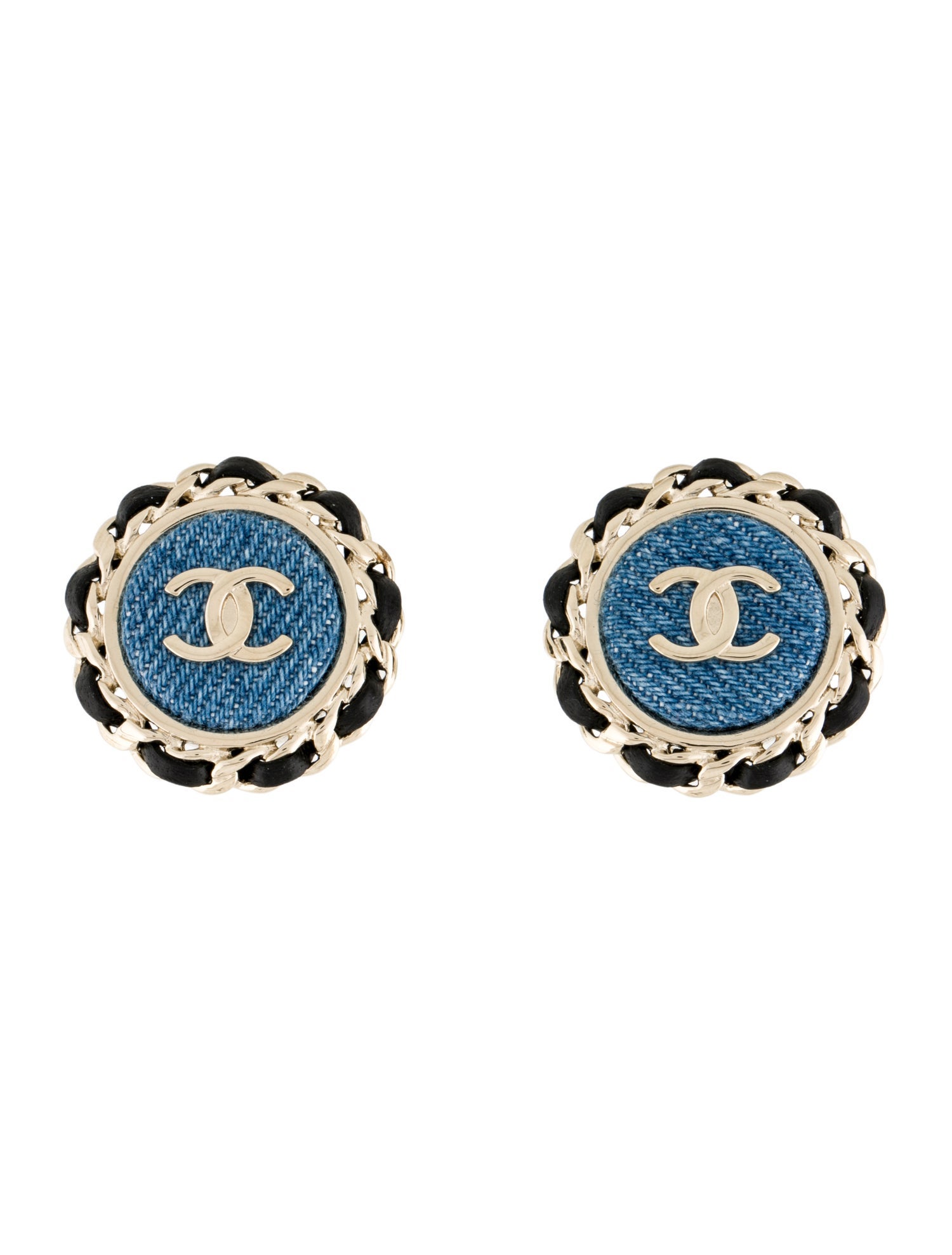 Chanel 2025 Leather & Denim CC Clip-On Earrings
